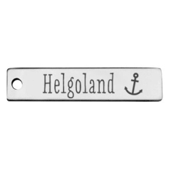 Edelstahl Anhänger, Rechteck, 40 x 9 mm, Motiv: Helgoland, silberfarben mit Kette 70 cm